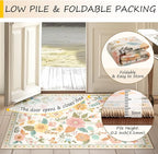 RELEANY Floral Washable Square 8ft Area Rug Beige/White/Orange | Flower Carpet - Image 5