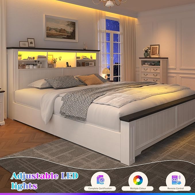 EnHomee King Size Bed Frame and Headboard & Storage, 4 Drawers and LED Built in - Image 6