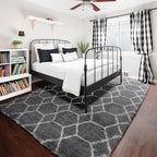 Area Rugs for Living Room, 7x10 Fluffy Grey and White Geometric Bedroom Rug | - Image 7