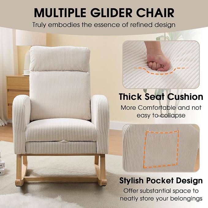 NIOIIKIT Nursery Rocking Chair, Corduroy Upholstered Rocking Chair - Image 7