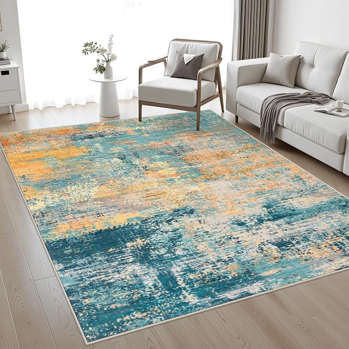 5x8 Area Rug Living Room: Modern Washable Soft Carpet Rosy Haze | - Image 2