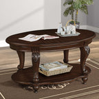 Oval Wood Coffee Table for Living Room, 2-Tier Solid Wood Coffee Table - Image 7