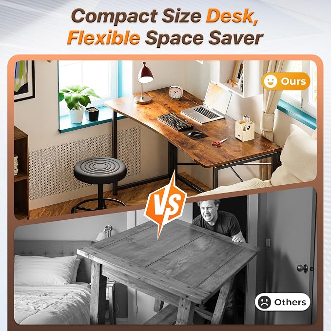 Huuger Folding Desk for Small Spaces, 47.2 Inch Foldable Computer Table - Image 3