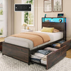 Rolanstar Twin Bed Frame with 4 Storage Drawers & 2-Tier Storage Headboard by Rolanstar