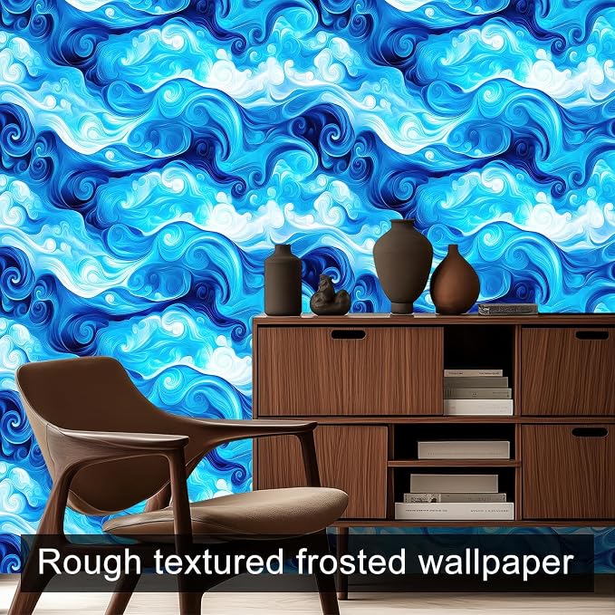 HOMETITUTE Artistic Blue Swirl Wave Pattern Wallpaper Peel and Stick Contact - Image 6