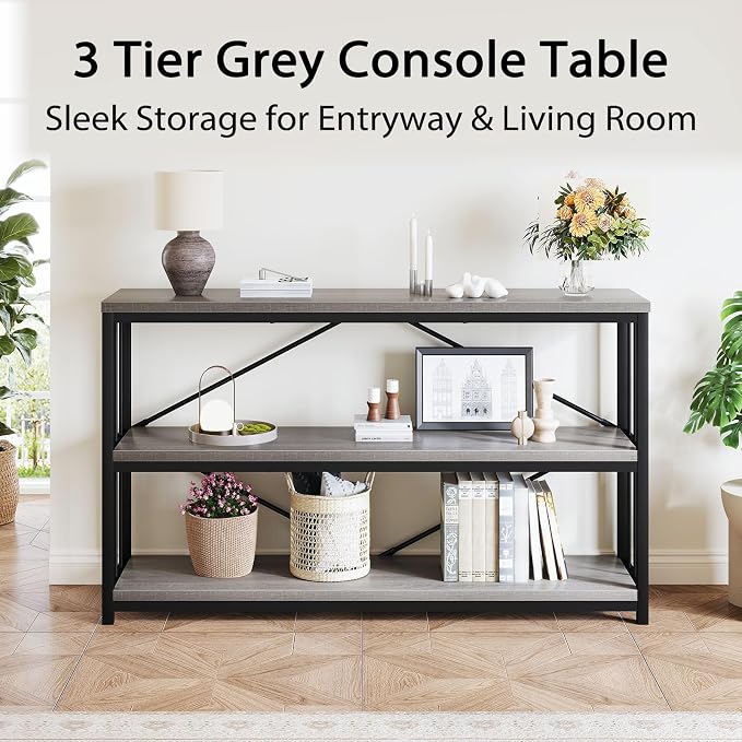 LVB Farmhouse Entryway Table, Metal Wood Console Table - Image 5