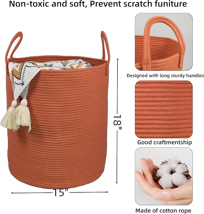 XUANGUO Cotton Rope Laundry Basket Hamper - Image 2