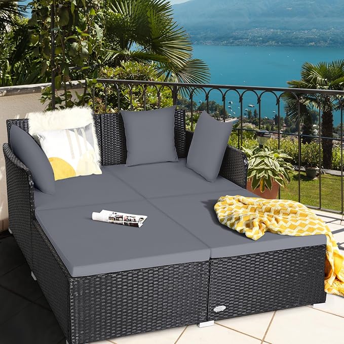 Tangkula Outdoor Rattan Daybed, Wicker Furniture - Image 2