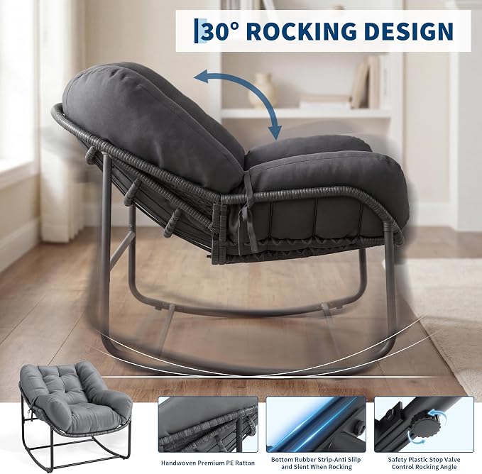 GarveeLife Outdoor Lazy Rocking Chair, Single Metal Rocker - Image 2