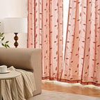 MIULEE Terracotta Sheer Fall Leaf Curtains Burnt Orange 2 Panels 52"x84" | - Image 3