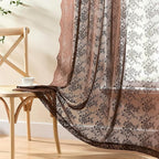 YJ YANJUN Vintage Lace Curtains 108 Inches Long-Victorian Floral Pattern Brown - Image 2