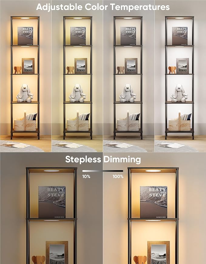 Display Shelf with RGBW Light, Color Changing Curio Cabinet Floor Lamp with - Image 4