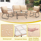 Kromax 4 Piece Patio Bistro Outdoor Furniture Set, Wicker Sofa, 2 Rattan Chairs - Image 4