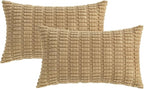 MIULEE Lumbar Corduroy Decorative Throw Pillow Covers 12x20 Khaki Pack of 2 | - Image 6