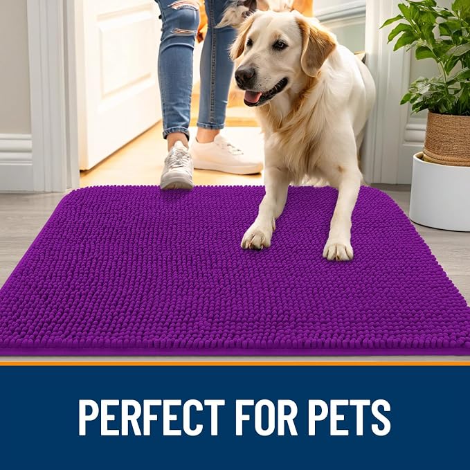 OLANLY Dog Door Mat for Muddy Paws 50x30, Super Absorbent Chenille Mud Mat | - Image 6