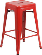 Flash Furniture Lily 4 Pack Commercial Grade 24" High Backless Red Metal - Image 7