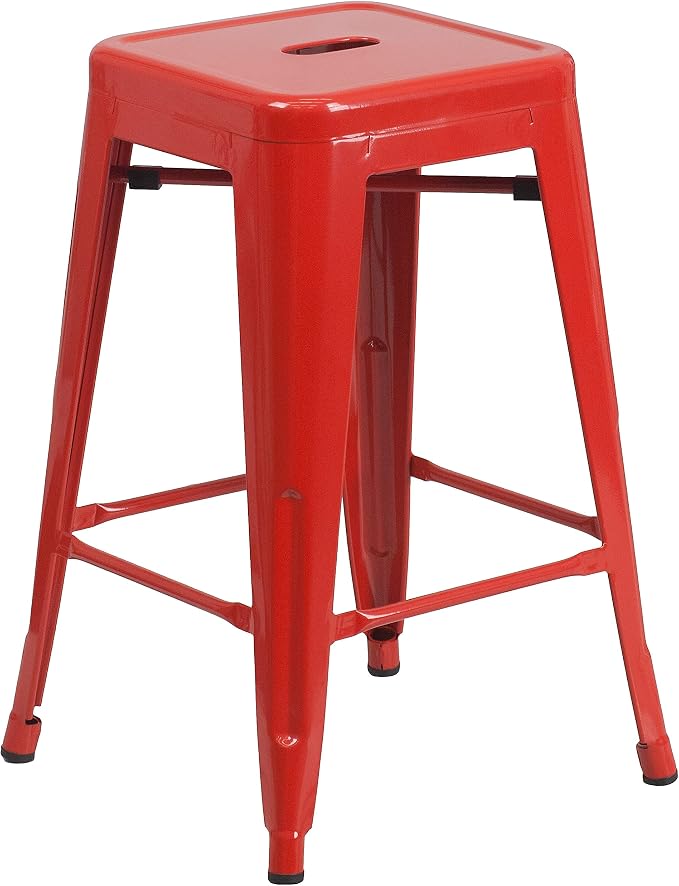 Flash Furniture Lily 4 Pack Commercial Grade 24" High Backless Red Metal - Image 7
