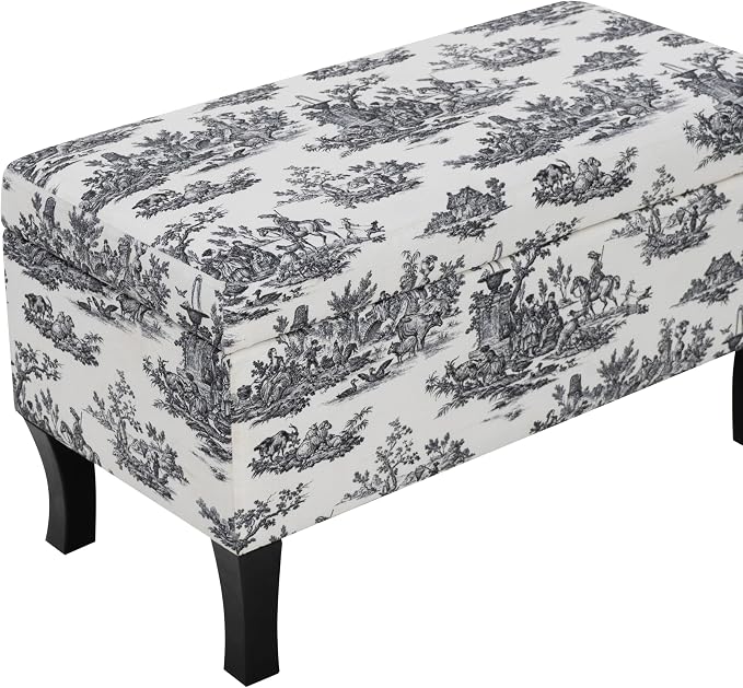 Linon Stephanie Black and White Toile Fully Upholstered Bench - Image 17