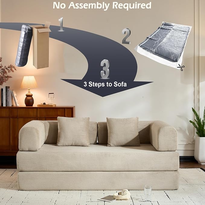 ZEIINPA Corduroy Floor Sofa Bed, Convertible Folding Couch Bed - Image 6