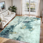 6x9 Area Rugs for Living Room Washable Bedroom Dining Room Teal Grey Gold | by Aelenmu