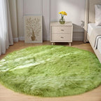 Goolela Lime Green Circle Area Rug 5ft Round Fluffy Faux Fur Rug by Goolela
