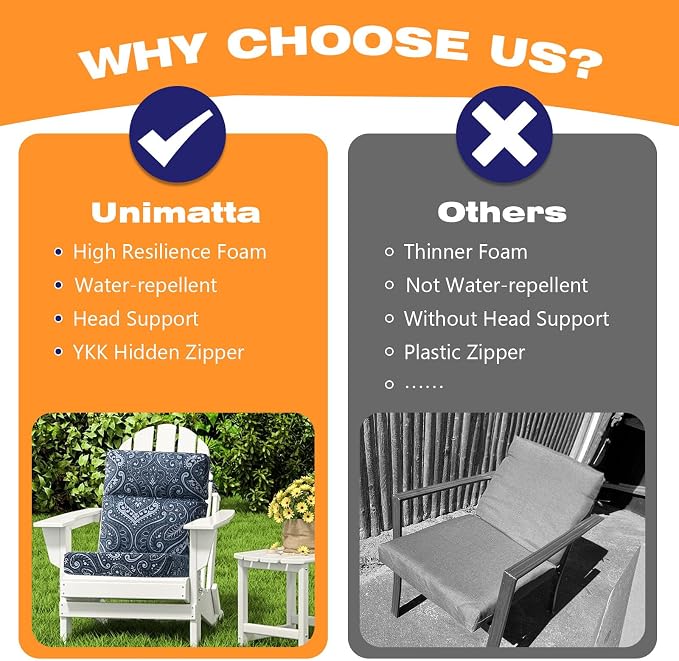 Unimatta Outdoor High Back Chair Cushion Seat Pads, 44 x 21 Inch - Image 6