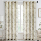 Yakamok 84 Inches Grey Floral Linen Textured Curtains by Yakamok