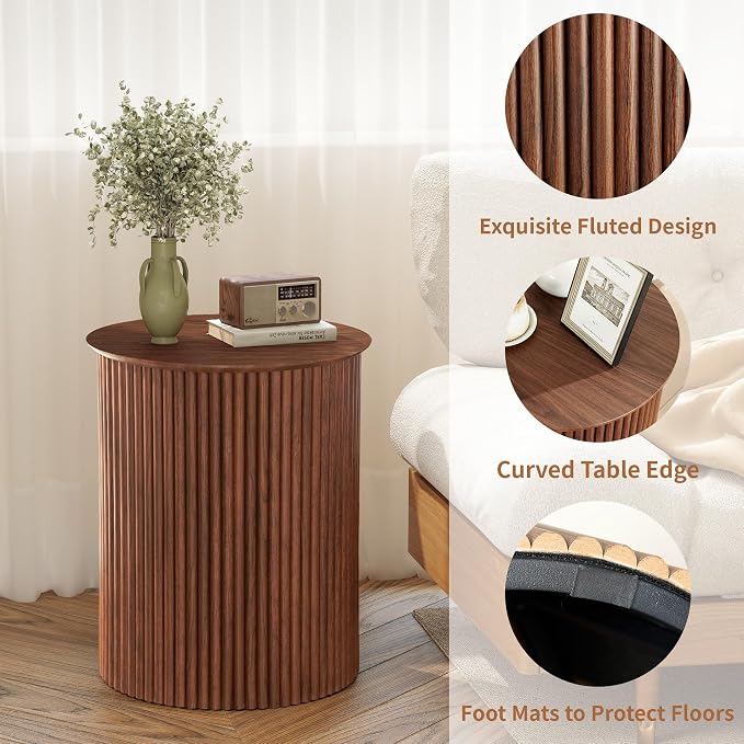 AVZEAR Small Round Side Table Fluted Night Stand Set of 2, 17.7" Mid Century - Image 4