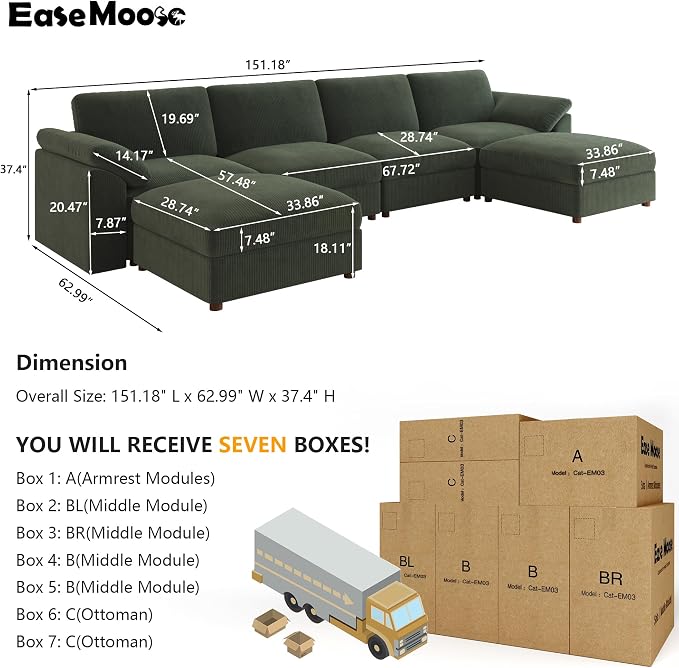 EASE MOOSE Oversized Sectional Modular Sofa, Large U Shape Sectional Couch Wide - Image 2