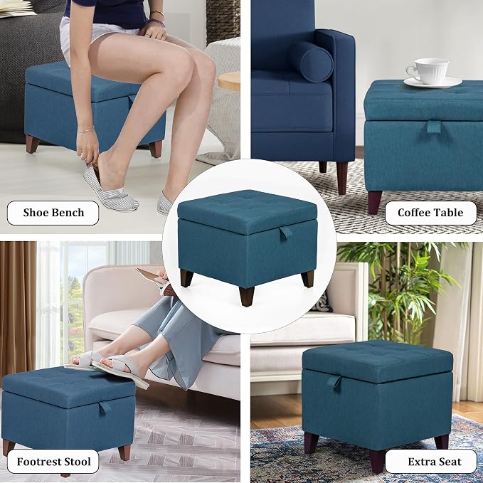 Adeco Square Fabric Storage Ottoman - Image 6