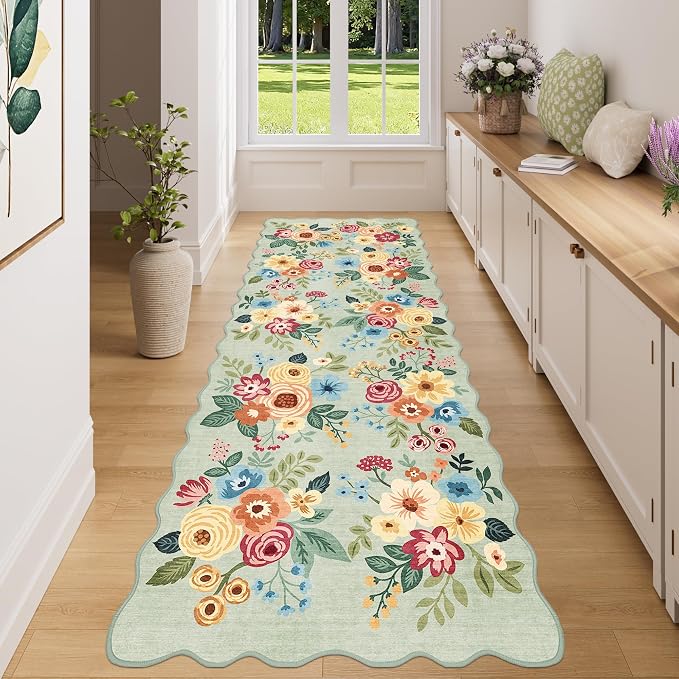 DUKINO 3x8 Kitchen Runner Rug, Soft Floral Washable Rug by DUKINO