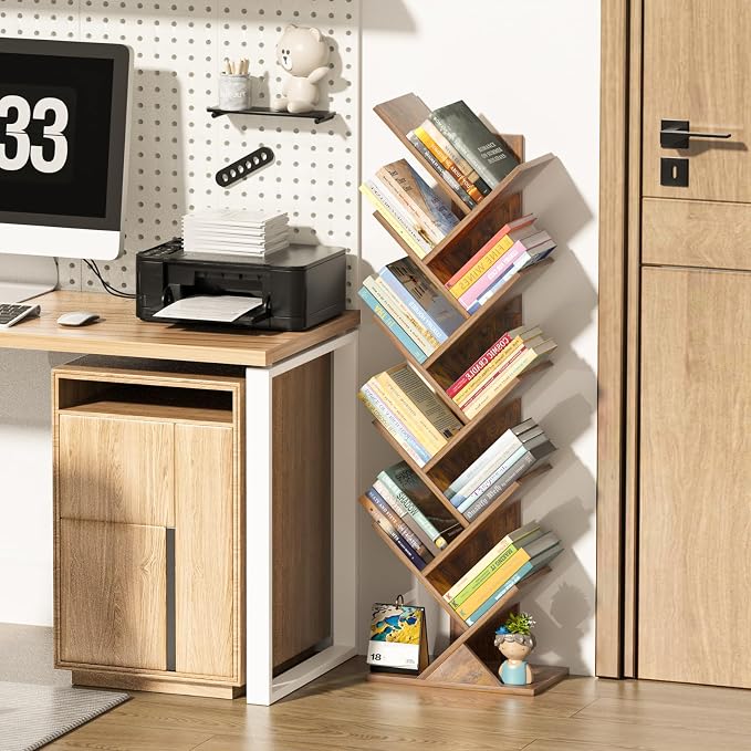 SHEEPAM 10 Tier Tree Book Shelf, Floor Standing Wood Bookshelf - Image 5