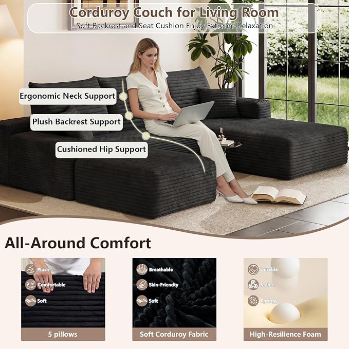 95" Cloud Sectional Couch U-Shaped Chaise - Image 4