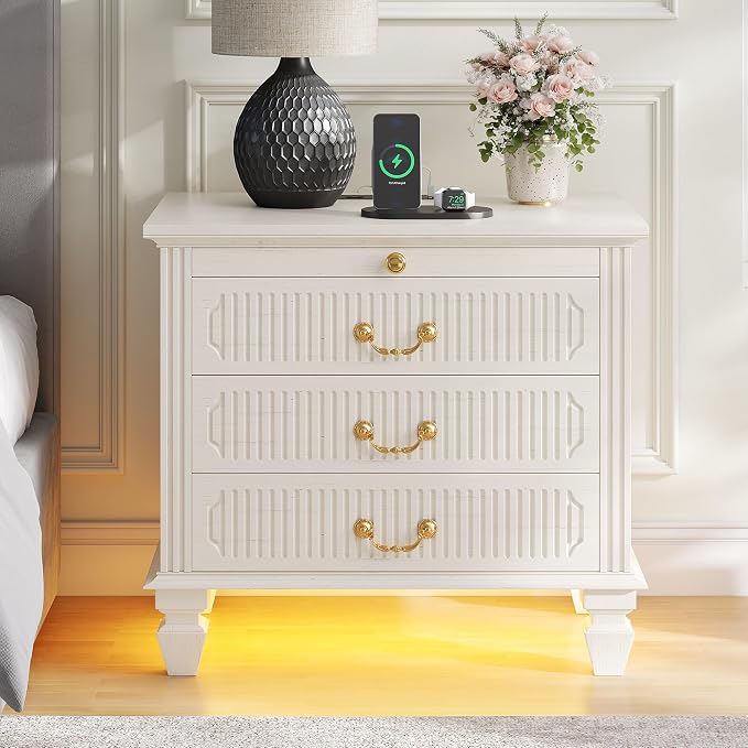 25.6'' Wide Bedside Table with 3 Drawers & Pull-out Tray, Smart Night Stand - Image 6