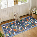 Floral Washable 2x5 Area Rugs Runner Entryway Hallway Blue/Grey | Flower Carpet by RELEANY