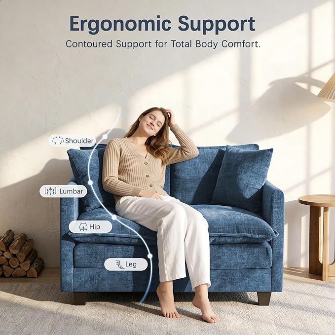 Loveseat Sofa with Ottoman, Comfy Chenille Small Couch - Image 6