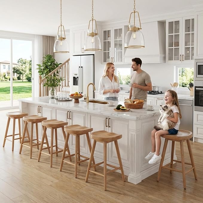 LukeAlon Set of 2 Ergonomic Bar Stools 24.25" Wooden Counter Height Stools - Image 5
