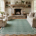GarveeHome Scalloped Area Rugs 8x10 Large Sage Green Washable Living Room | by GarveeHome