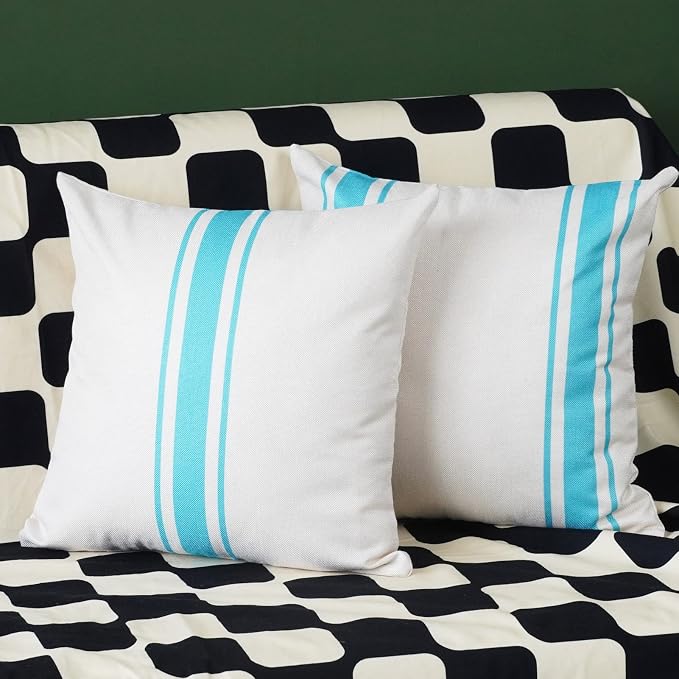 ONWAY Outdoor Pillow Covers Waterproof 16x16 Set of 2 Decorative Linen Throw - Image 4