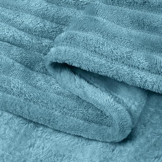 BEDELITE 3D Ribbed Washed Blue Fleece Twin Blanket - Image 9