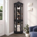 BELLEZE Lighted 3-Side Glass Display Curio Cabinet w/Tempered Glass Doors and by BELLEZE