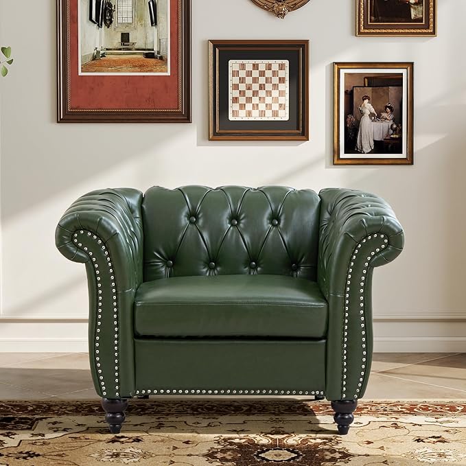 Mid-Century Sofa Chair, Faux Leather Accent Chair - Image 3