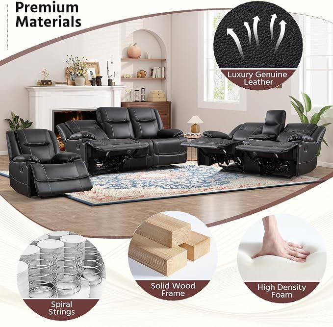ANJ Premium Genuine Manual Reclining Sofa Set, Included Manul Recliner Chair - Image 7