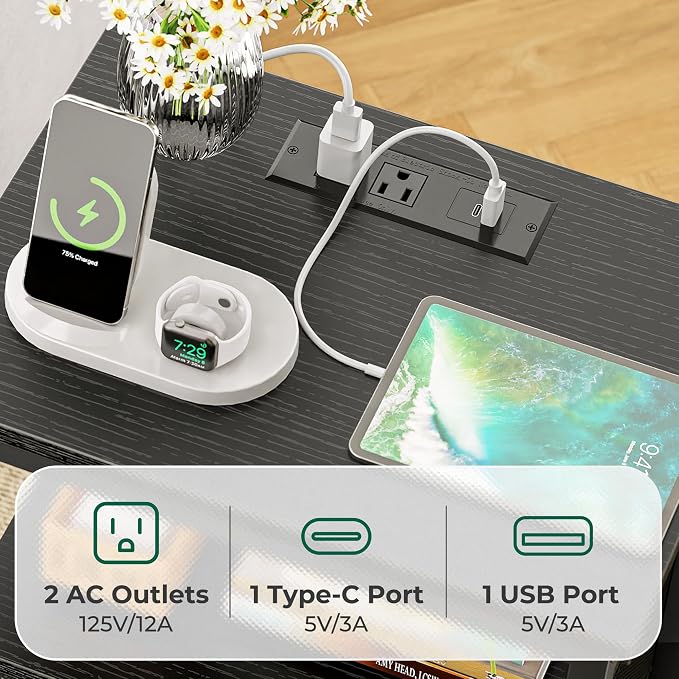 Huuger Night Stand with Charging Station, 4 Drawer Dresser - Image 4