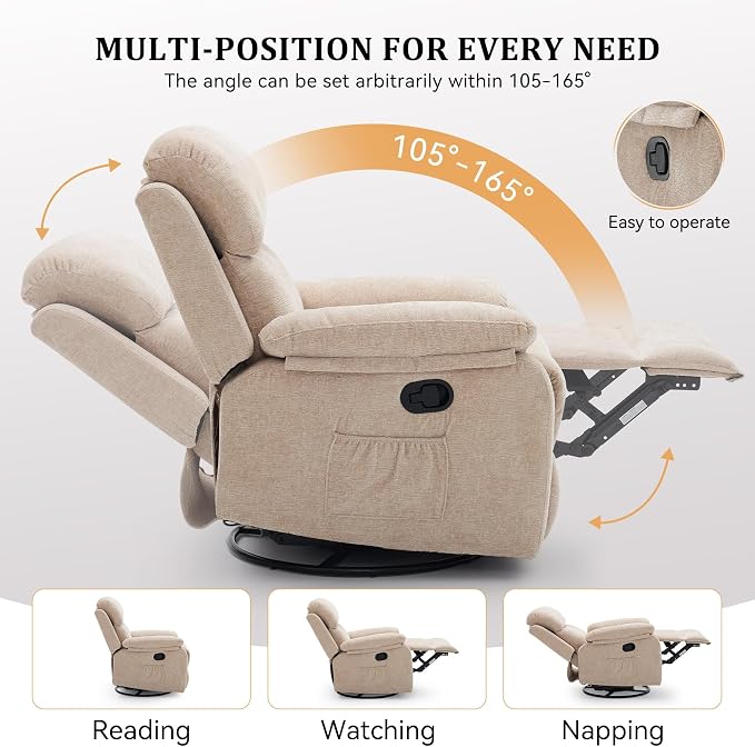 Korser Recliner Chair, 360 Swivel Rocker Chair - Image 4