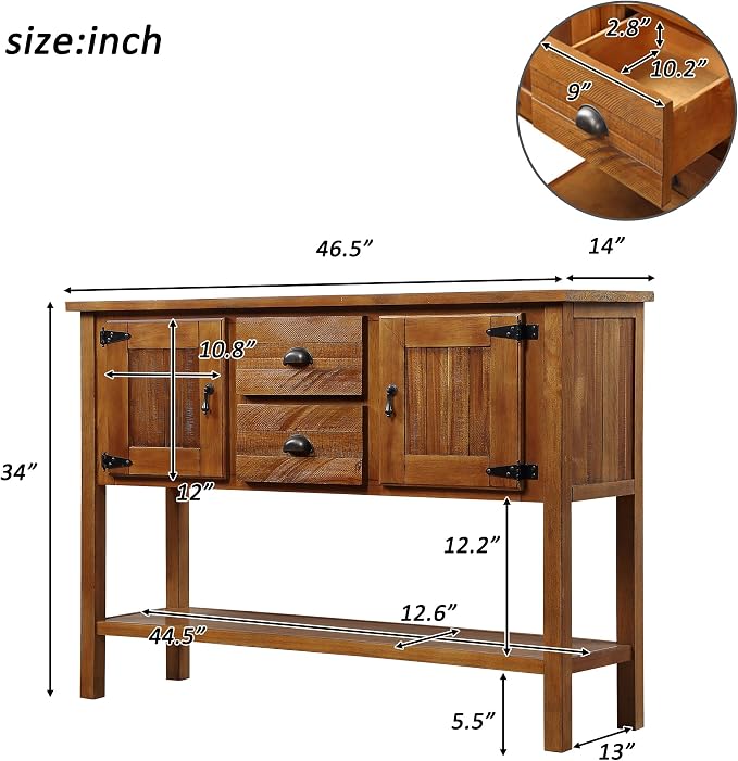 46" Solid Wood Buffet Sideboard, Farmhouse Console Table - Image 2