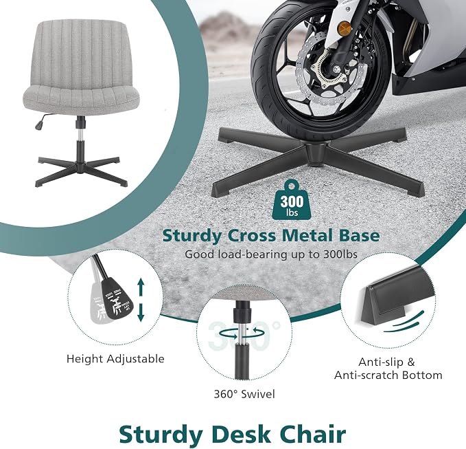 OLIXIS Criss Cross Legged Chairs Armless No Wheels Wide Seat Height Adjustable - Image 6