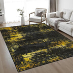 5x8 Area Rug Living Room: Modern Washable Soft Carpet Black Gold | - Image 2