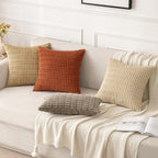 MIULEE Corduroy Decorative Throw Pillow Covers 12x12 Tan Pack of 2 | Soft - Image 4
