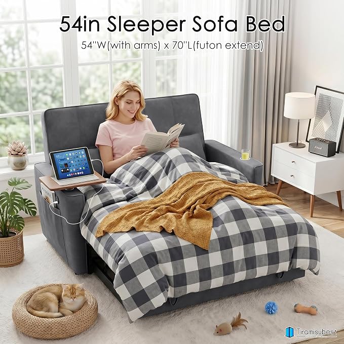54'' Sleeper Sofa Bed, Convertible Pull Out Couch Futon - Image 3